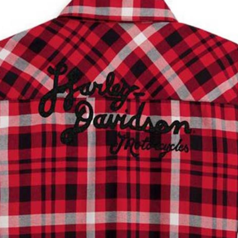 Women's Retro Script Font Flannel Plaid Shirt