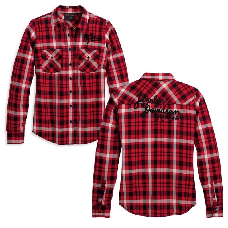 Women's Retro Script Font Flannel Plaid Shirt