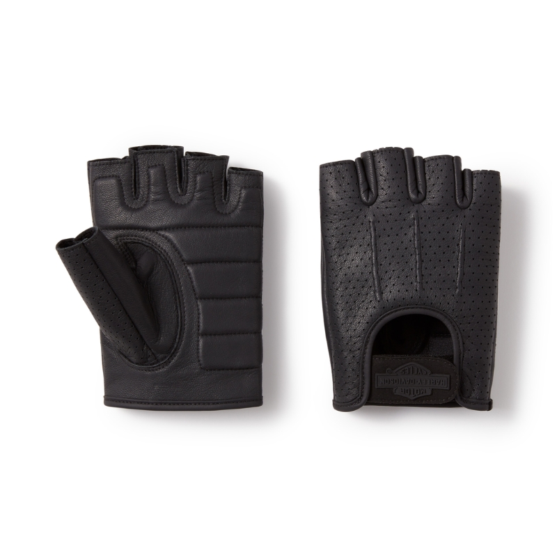 Perforated Fingerless Leather Riding Gloves