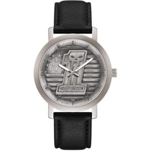 Mens #1 Skull Stars & Stripes Watch W/Leather Strap