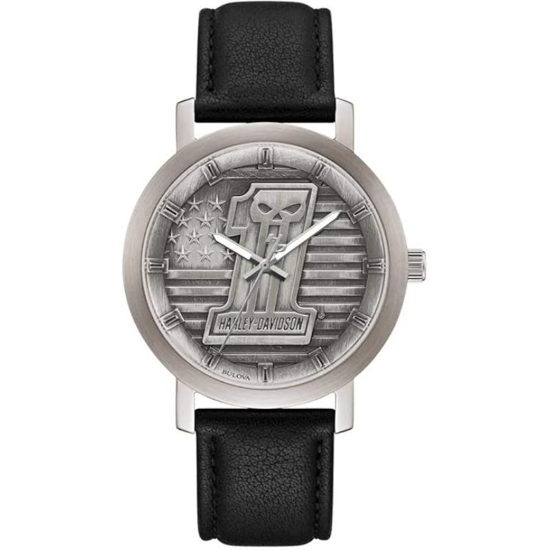 Mens #1 Skull Stars & Stripes Watch W/Leather Strap